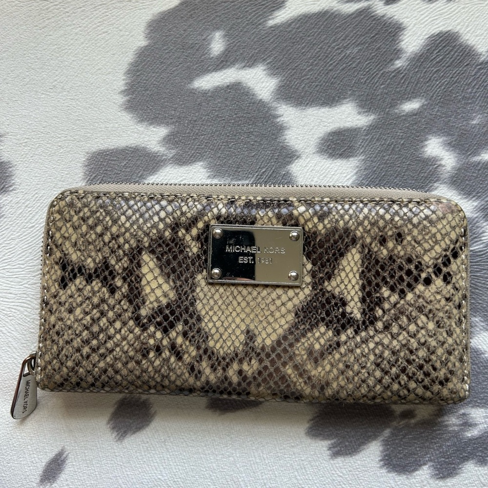 Large snakeskin Michael Kors wallet. Silver hardware